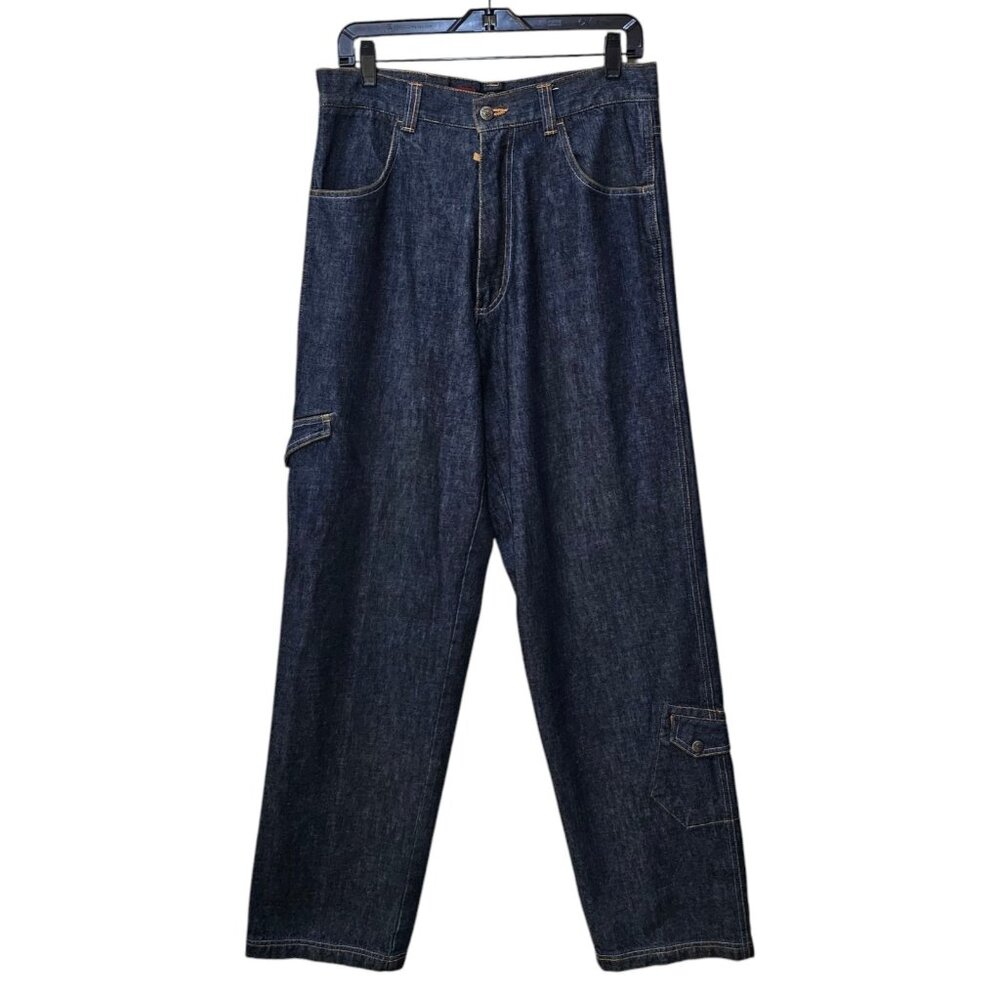 Barcode Jeans Y2K Baggy Wide Leg Denim 32x34 Cargo Stash Pocket Streetwear Skate